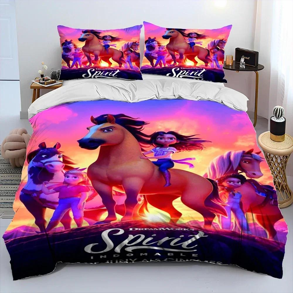 Spirit Riding Free Horses Cartoon Comfortable Duvet Quilt Cover Pillowcase Bedding Set Children Bedroom Decoration Home Textile 70x133cm