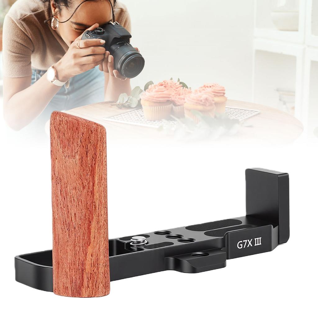 Wooden L Shape Handle Grip Fit for G7XII G7XIII Camera with Quick Release Baseplate Hand Grip Holder