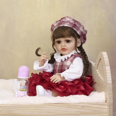 KEIUMI Vollsilikon-Vinyl 22 Zoll Rotes Kleid Lebendiges Reborn Babypuppe Realistische Haut Babypuppe Kindergeschenk