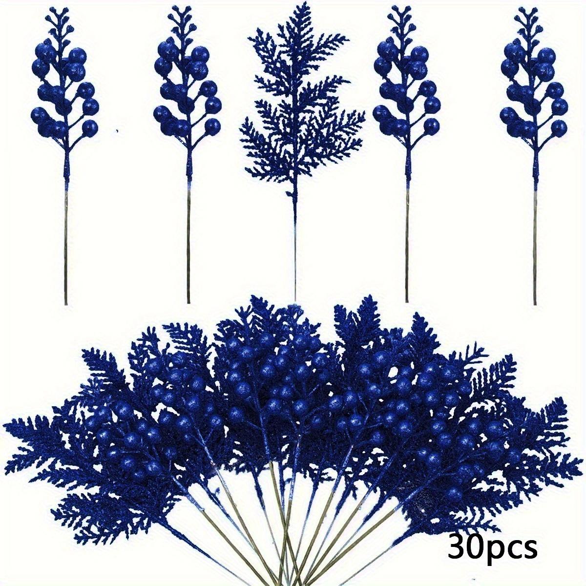 

Artificial Pine Needles with Glitter Berry Stems Vibrant Red Green Plastic Christmas Branches for DIY Holiday Decor, Tree Wreath, Vase Centerpieces 30PCS синий