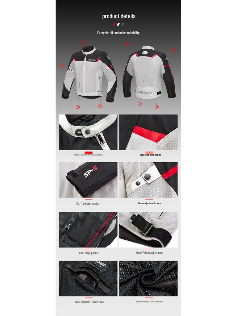 Fato Respirável para Condução de Motocicleta com Joelheiras e Cotoveleiras para Primavera/Verão - Equipamento de Corrida Protetor Anti-queda