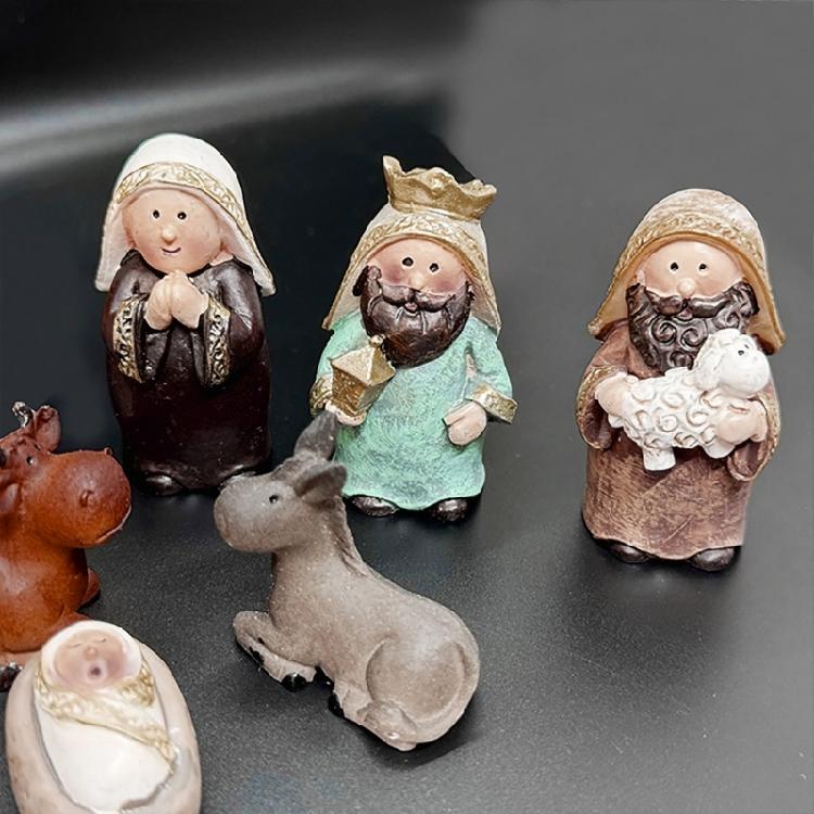 Festival 11Pieces Christmas Cute Resins Nativity Scene Miniature Figurines Set for Religious Holiday Collection Gift