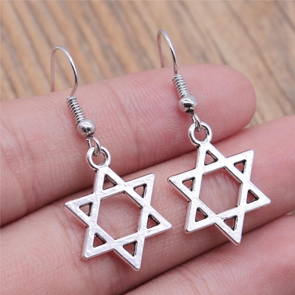 Vintage Neue Mode Einfach Judentum Menora Davidstern Charmante Hängeohrringe Für Dame Damen Schmuck Geschenk
