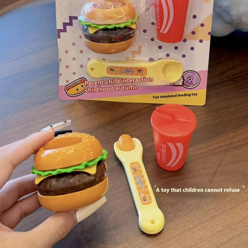 1 Set Creative Stress Relief Kit Fun Burger Feeding Toy Spoon Role Play Toys Children'S Imaginative Game Gifts For Boys And Girl