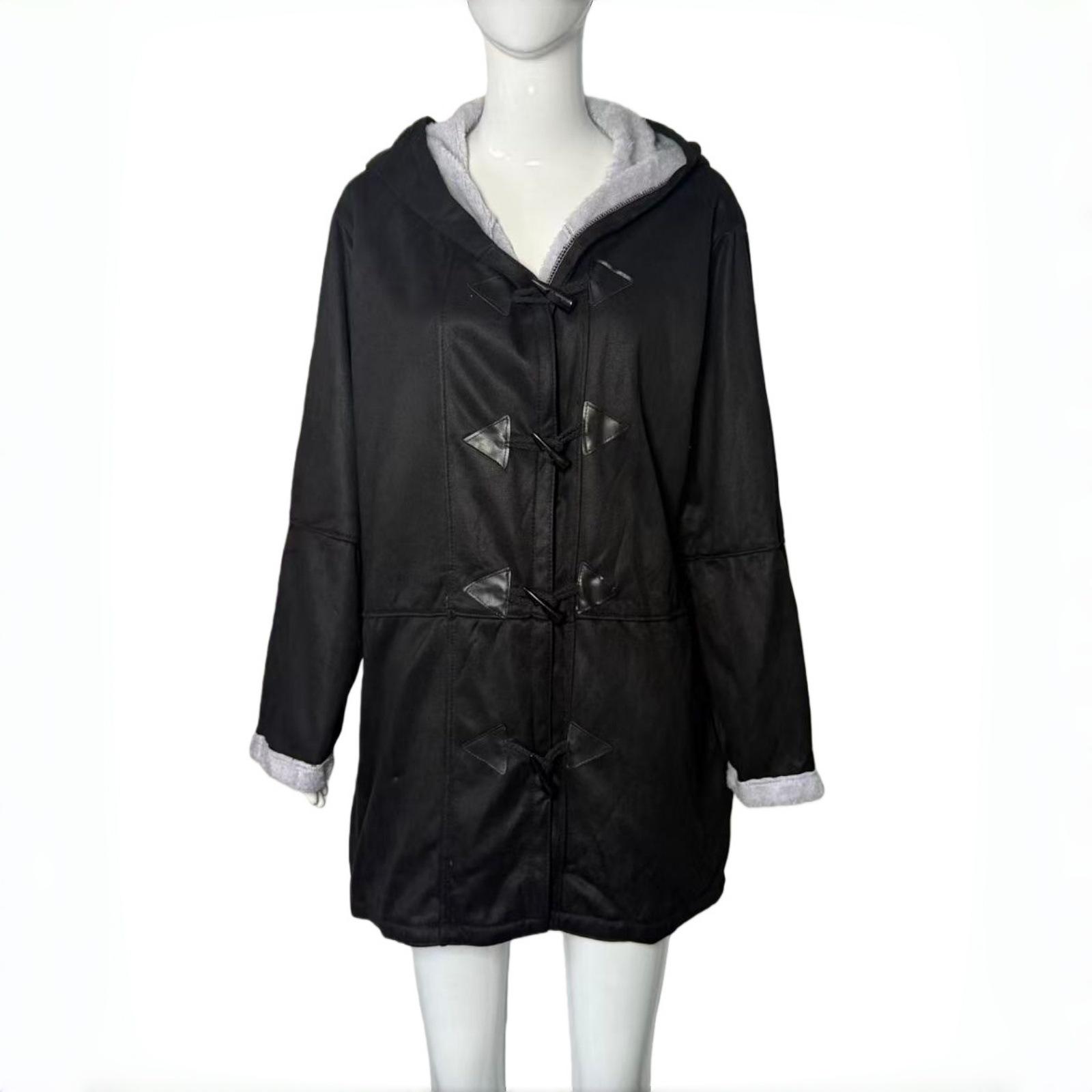 

Женский шерстяной кардиган с капюшоном в стиле Харадзюку 2023 года — средняя длина, однотонный цвет, повседневный дизайн с пуговицами. 5XL