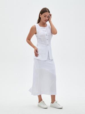 Fähiges einfarbiges Leinenmischungs-Mikro-elastisches Weste & Langkleid Zweiteiler-Set - Sommer/Herbst für Arbeit oder Freizeit