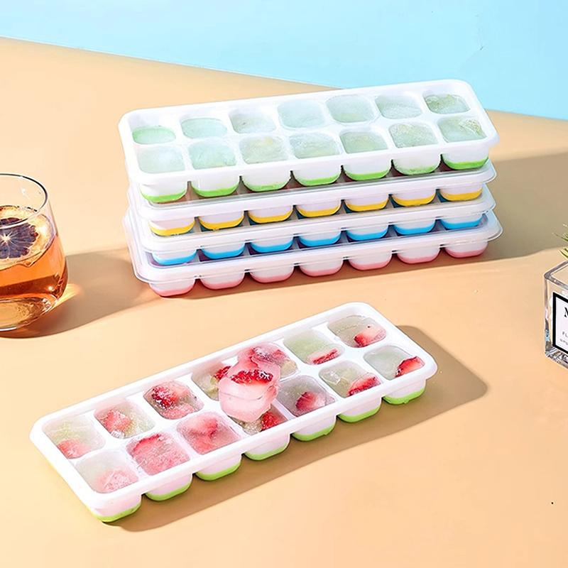 1Pc Silicone Ice Cube Mold Easy-Release Flexible Mold With Spill-Resistant Removable Reusable Lidstackable Ice Tray With Cover