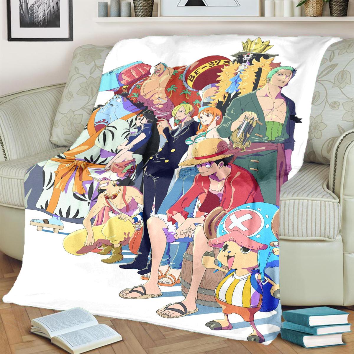 

ONE PIECE Flannel Blanket Cozy Warm Print for Bedrooms, Sofas, Beds, Chairs, Picnics and Travel 75x90cm