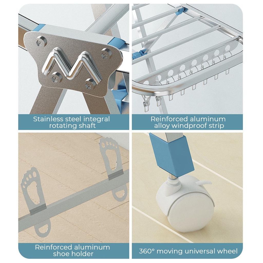 Srebrny Stal Nierdzewna Wytrzymały Stojak do Suszenia Prania - Półka na Ubrania do Użytku Najlepiej Używany do Koszul Spodni Wewnątrz/Na Zewnątrz