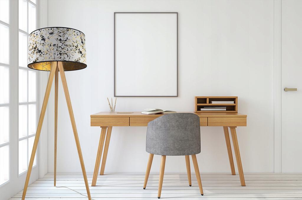 Floor Lamp Standing Tripod Wooden Lampshade 45Cm