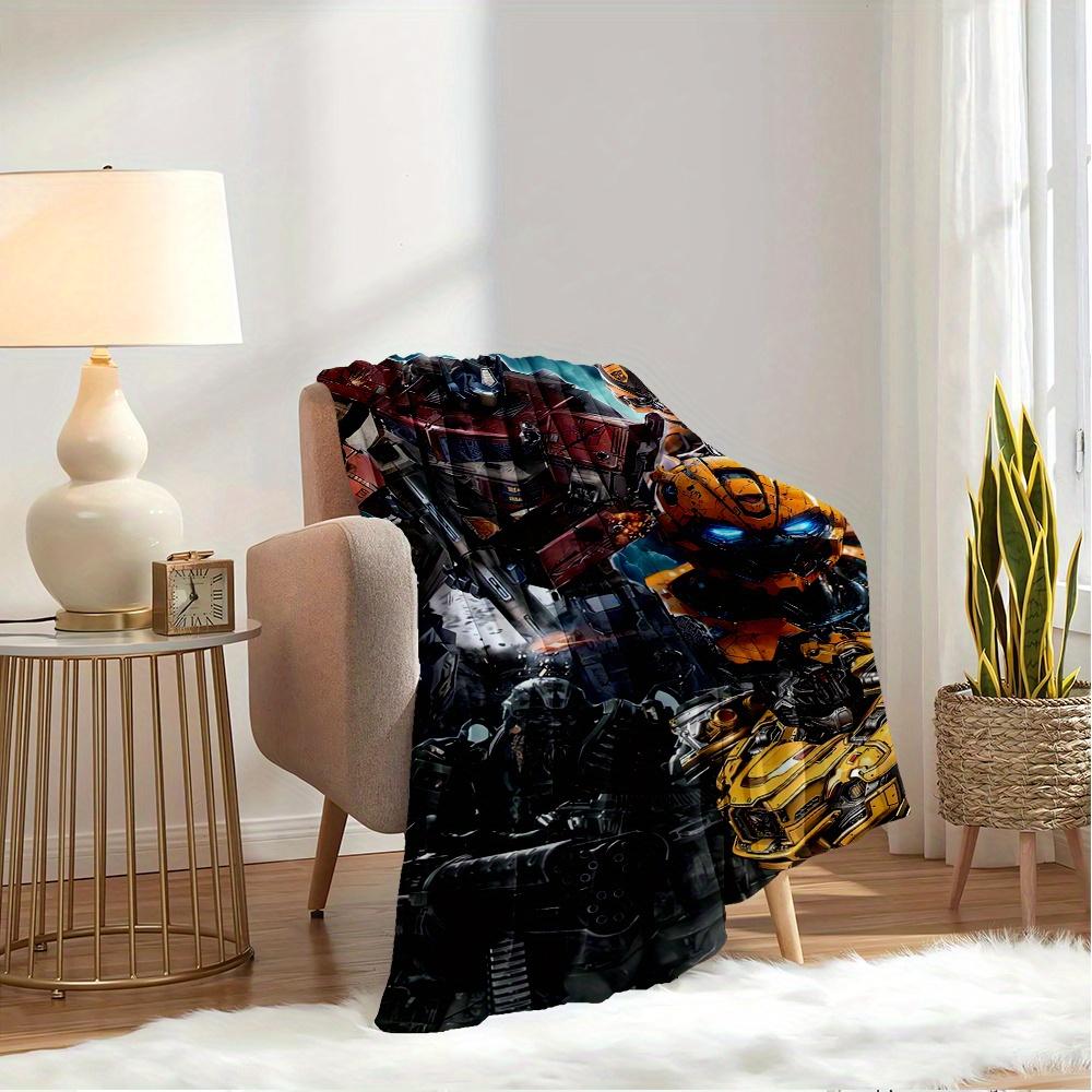 For Transformers,Bumblebee,Optimus Prime-Themed Flannel Blanket, Glam Style, Digital Print, All-Season Comfort, Tear-Resistant, Knitted Craf