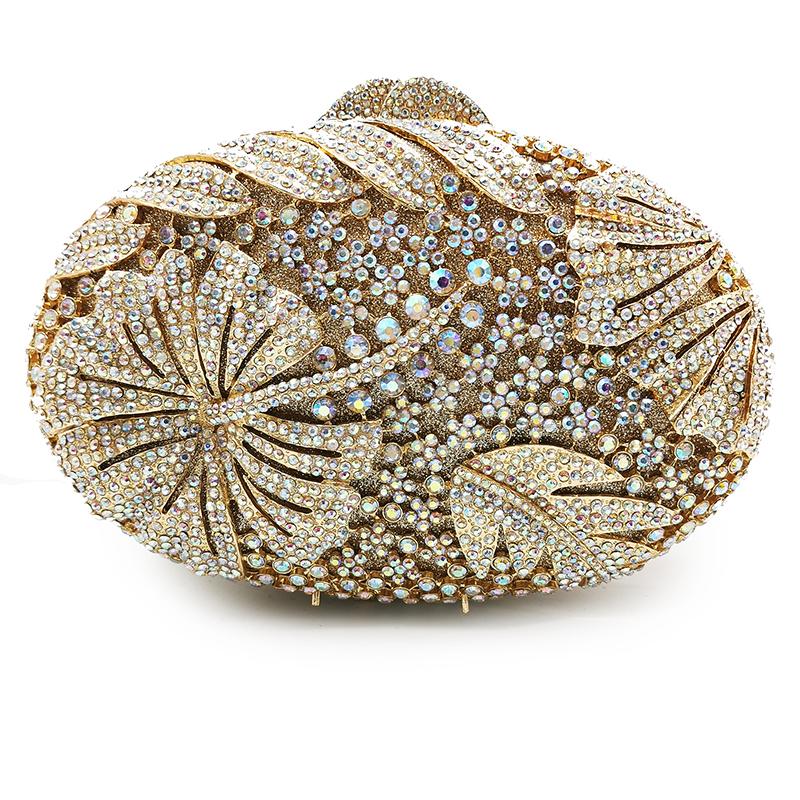 WHTUOHENG Crystal Evening Purse Bags For Women Diamond Flower Bags Gold/Silver Party Wedding Handbag Dinner CocktaiL Clutches