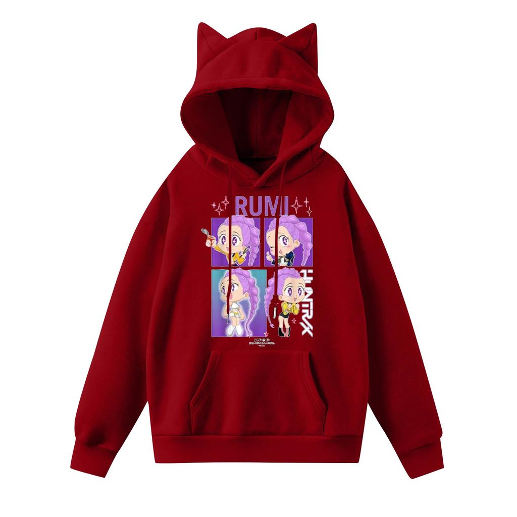 Ladies Fashion Casual Long Sleeve Printed Round Neck Hoodie Pullover Top With  Pockets