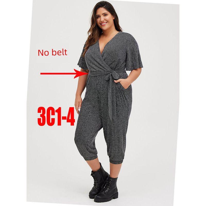 

Женская одежда больших размеров для полных девушек Экспорт Экспорт Европейский и американский Однотонный Золотистый Яркий Шелк Нарядный Комбинезон с высокой талией, стройнящий фигуру, Летний Silver-missing belt 6