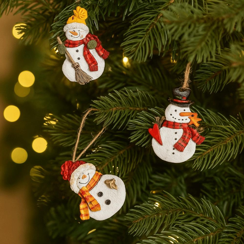 Cartoon Christmas Hanging Ornaments Resin DIY Craft Santa Claus Figurine Handmade Snowman Pendant Christmas Tree Decor