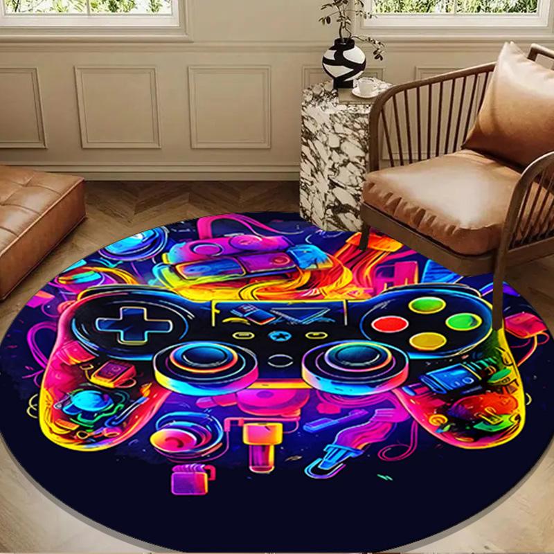 Electric Gaming control Round Rug for Livingroom,Bedroom, Palyroom, Chair Rug, Area rug, Circle Carpet, Large Size Fan Christmas gift