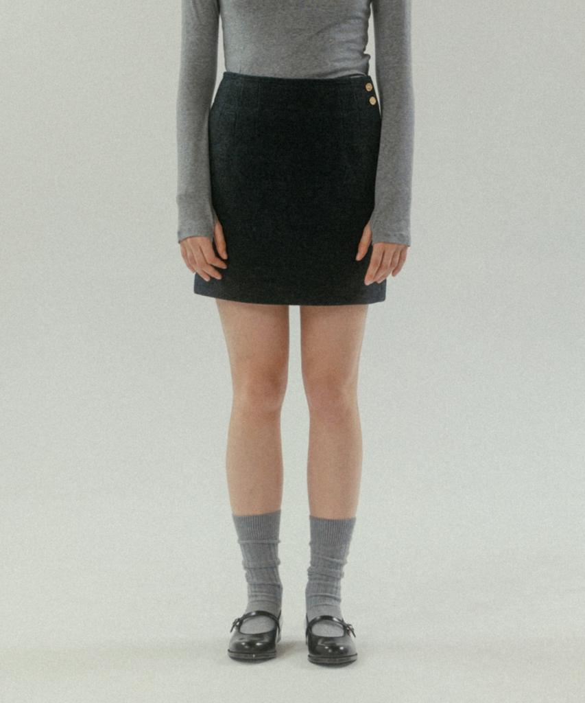 Tudument Wool Tweed Mini Skirt Charcoal