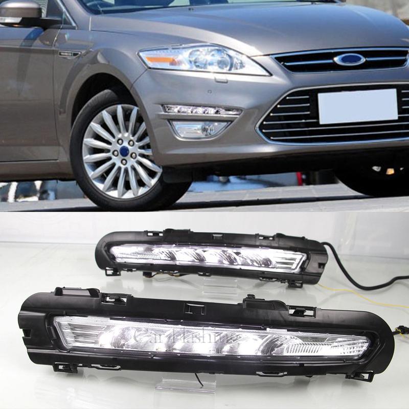 Car DRL For Ford Mondeo Fusion 2011 2012 2013 Foglight Driving Daytime Running Light fog lamp Daylight with Yellow turn signal