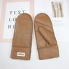 New Winter Warm Women's Sheepskin Gloves Thickened Wool Lined Solid Finger Leather Gloves