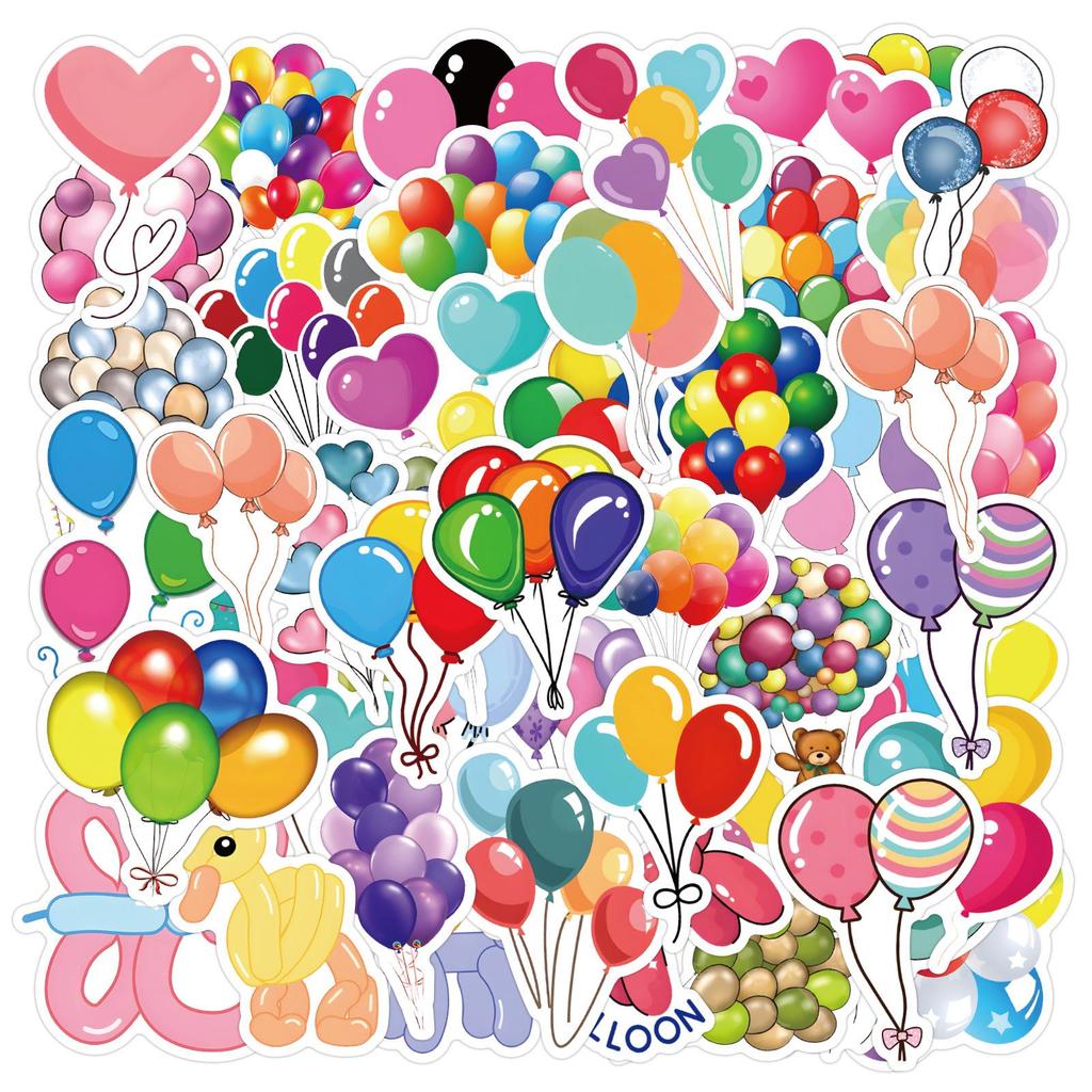 60 Colorful Cartoon Balloon Stickers - DIY Journal Decor, Waterproof for Water Bottles and Computers