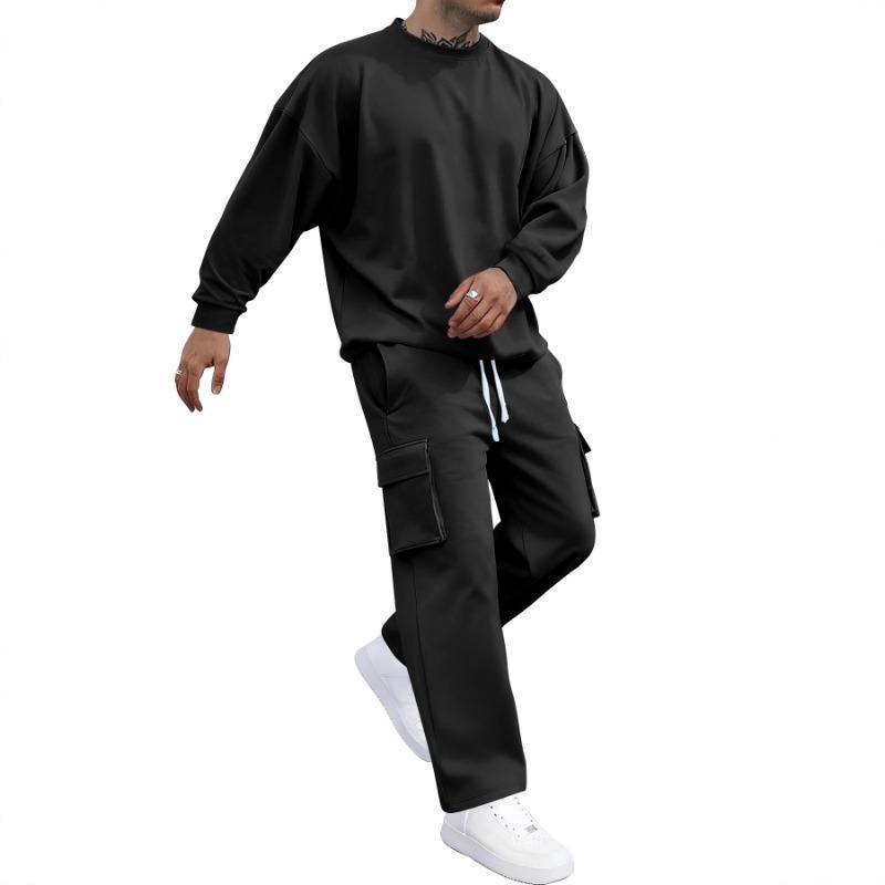 

Fashionable Men s Oversized 2-Piece Tracksuit Casual Streetwear Sweatshirt & Cargo Pants Set Versatile S чорний