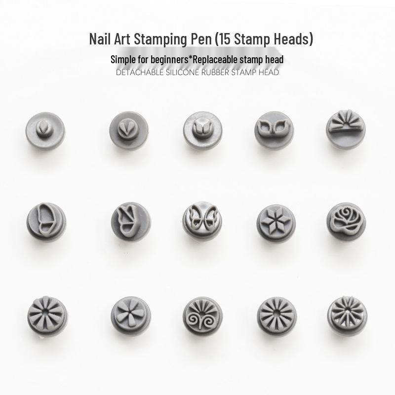 15-Piece Nail Art Stamping & Dotting Pen Set with Silicone Stamper for DIY Floral Designs