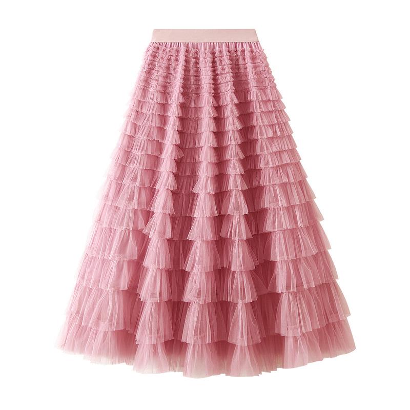 Fairy White Tulle Pleated Long Midi Skirt for Women - Spring/Autumn 2024 Collection.