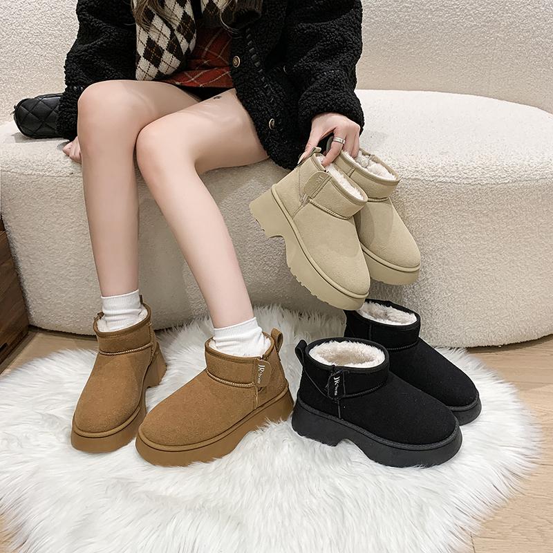 fashion 2024 New Classic Thickened Fluff Women's Snow Boots Leather Warm Ankle Boots Women Winter Ladies Shoes Chunky  Platform Shoes