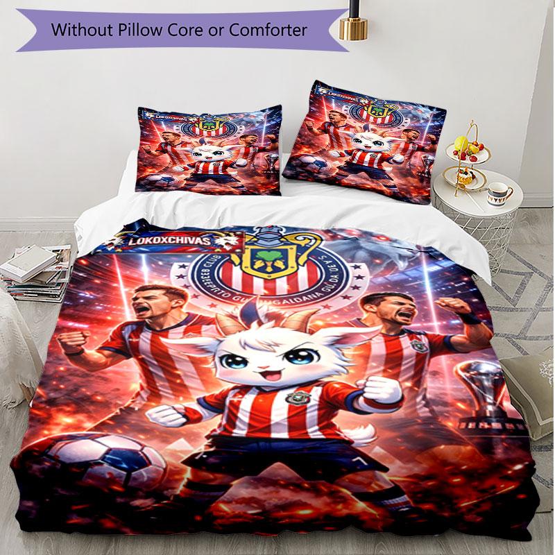 3pcs Duvet Cover Set (1*Duvet Cover + 2*Pillowcase, Without Core), Club Deportivo Guadalajara Print Soft All‑Season Bedding Set, Home Bedroom Decor Gi