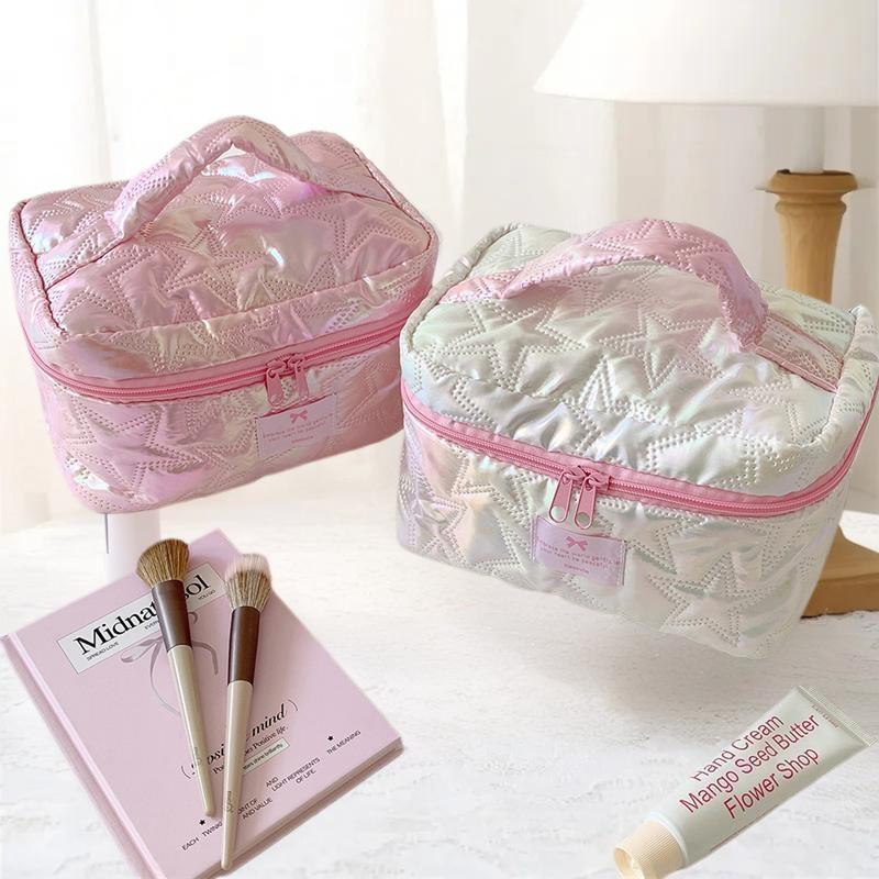 Shiny Pearl Star Makeup Bag Cute Zipper Cosmetic Organizer Women Portable Toiletry Case Female Cloth Handbag For Girls
