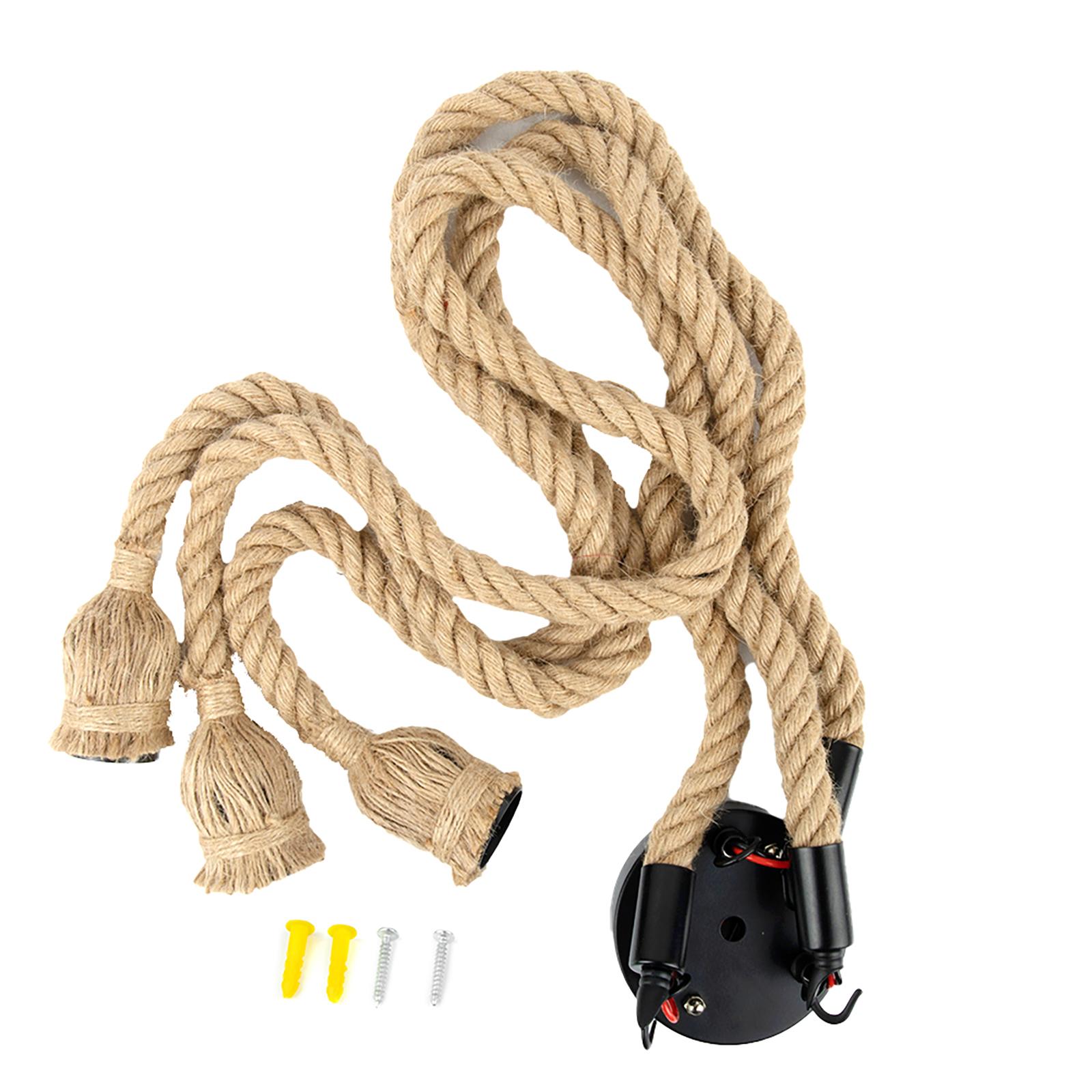 

Потолочный подвесной светильник E27 с 3 головками, лампа в стиле ретро, ​​светодиодная люстра из пеньковой веревки