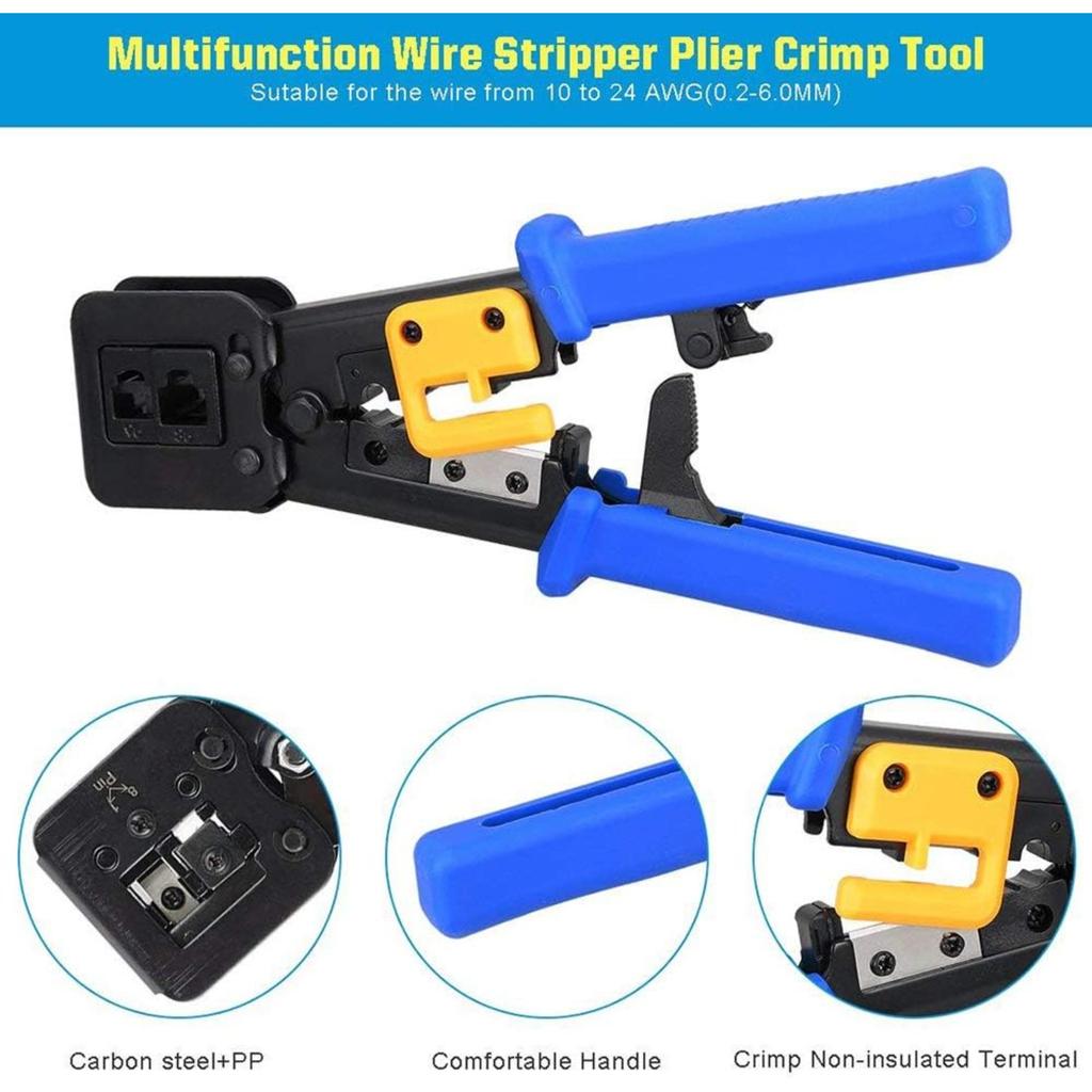 RJ45 Crimping Tool Ethernet Crimper for Cat6 Cat5 Cat5e RJ45 Pass Through Connectors and RJ12 Ends Comes with 20PCS RJ45 Cat6 Connectors