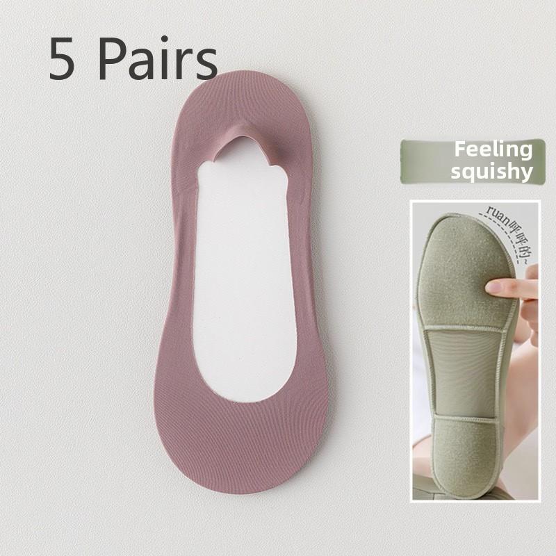 

5 пар женских носков-лодочек, нескользящие, с летними тонкими носками, носки Ice Silk с неглубокой горловиной, невидимые носки 5 Pairs фиолетовый