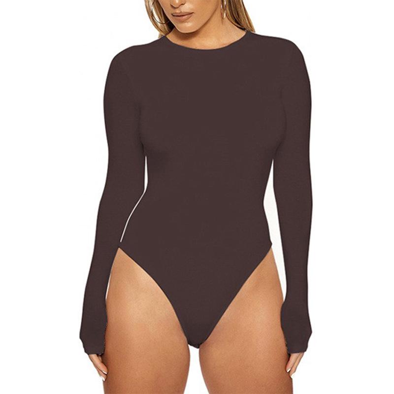European Fashion Sexy Long Sleeve Bodysuit with Leggings - Solid Color, Round Neck, Perfect for Nightclubs and Home, Autumn/Spring Wear