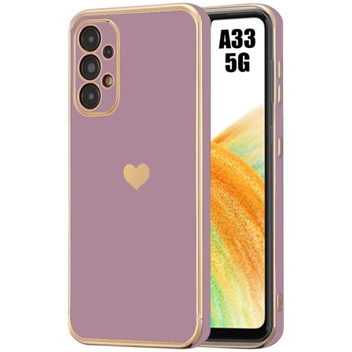 Coque - BOOLING - pour Samsung Galaxy A33 5G - Antichoc - Silicone Liquide - Motif Cœur Doré