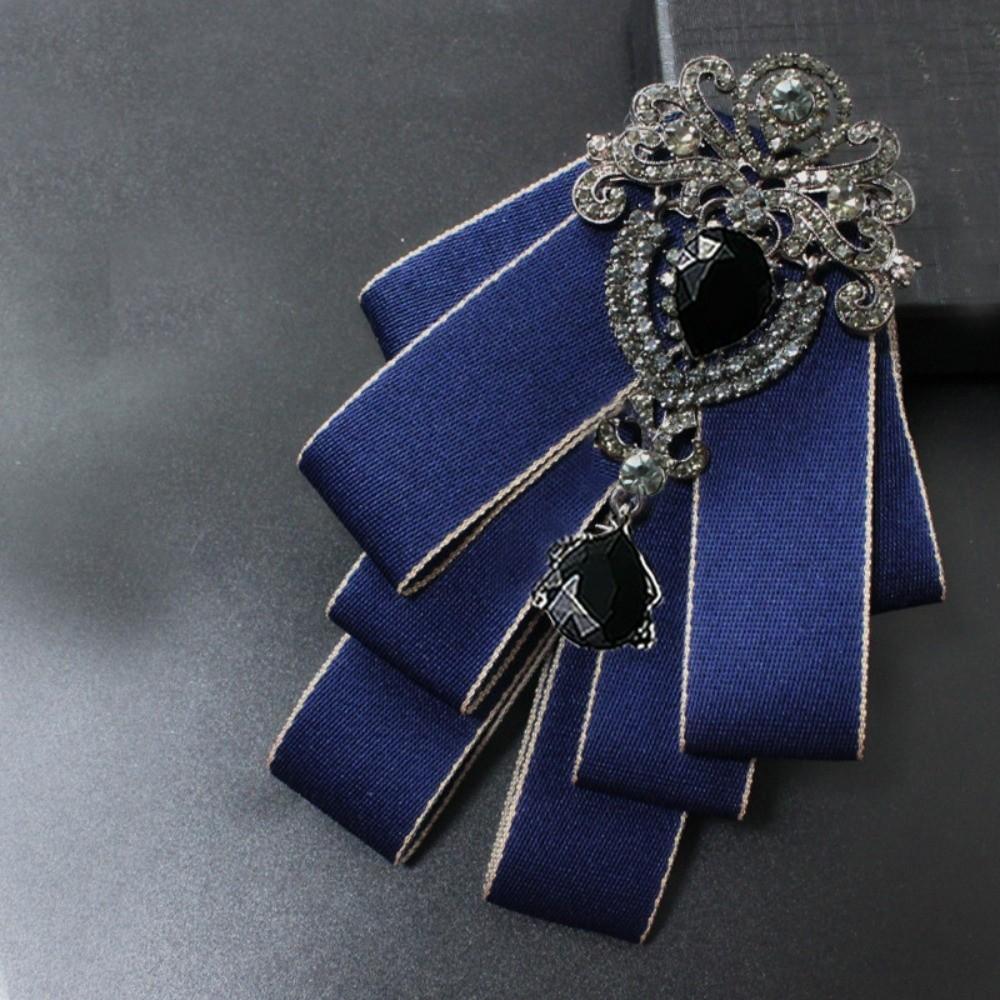 Crystal Bow Tie Fabric Neck Decoration Brooch Accessories Collar Flower  British Style