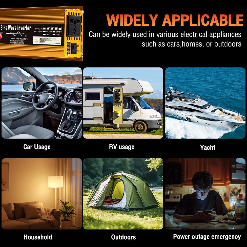 Inverter 12V 220V Pure Sine Wave 1600W 3000W DC To AC Portable Power Voltage Converter Multi-function Car Solar Inverter