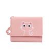 Women'S Wallet Cute Cat Short Wallet Small Genuine Leather Wallet Girls Purse Paper Clip Women'S Female Haop