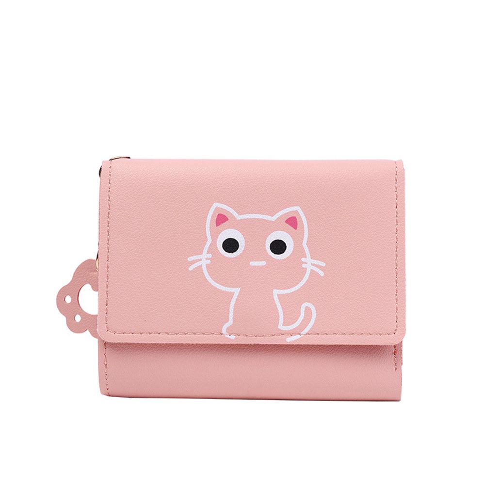 Women'S Wallet Cute Cat Short Wallet Small Genuine Leather Wallet Girls Purse Paper Clip Women'S Female Haop