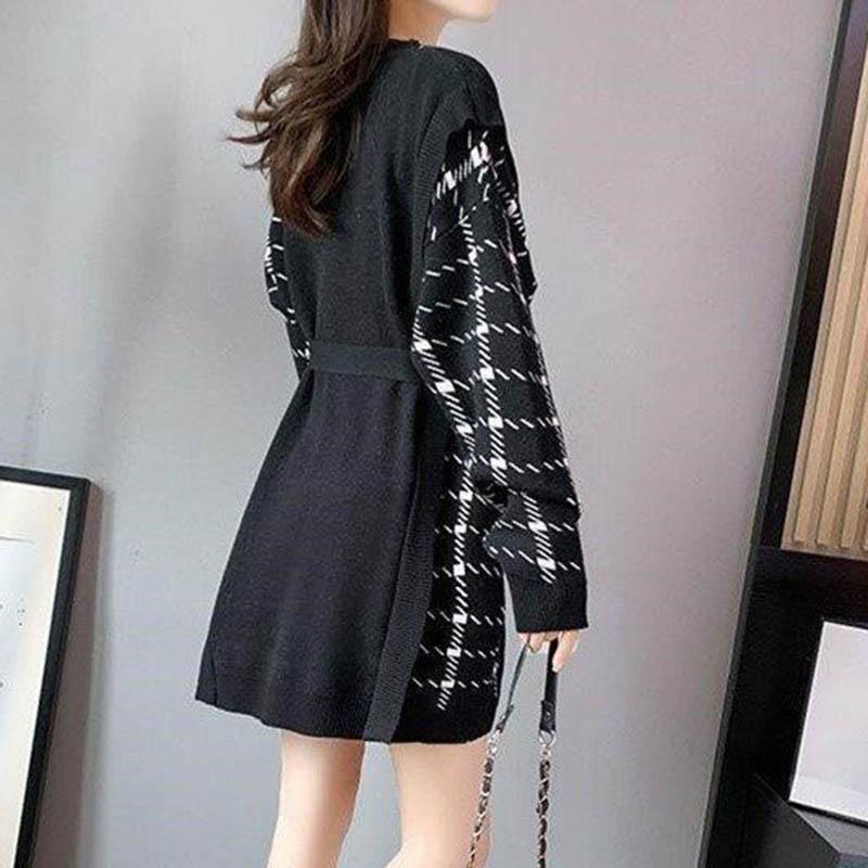 Dress for Woman Autumn Winter Cotton Plus Size Loose Casual Holiday Knitted Jumper Knee-length Long-sleeved Dresses