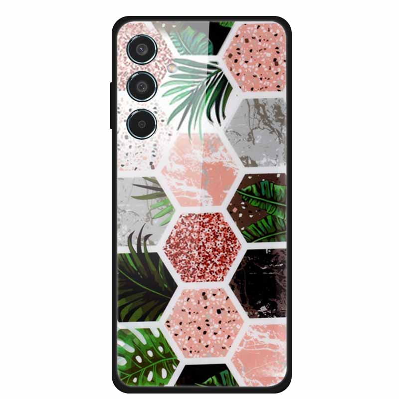 Glass Cellphone Case For Samsung Galaxy M35 Hard Plastic Back Cover For Samsung M 35 Flowers Painted Cases Fundas Shell Shield