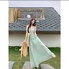 French Mint Green Lace Suspender Dress, New Summer Style, Elegant Waist-Cinching, Slimming, Seaside Resort Style A-Line Dress