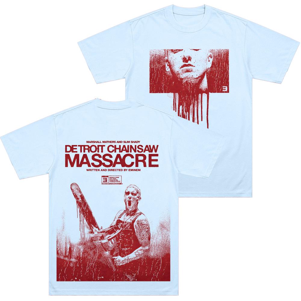 Eminem Shady Massacre Kapsel Detroit Kettensägenmassaker Zweiseitiger Druck T-Shirt Grafik Vintage T-Shirt Mode Baumwolle Unisex T-Shirt