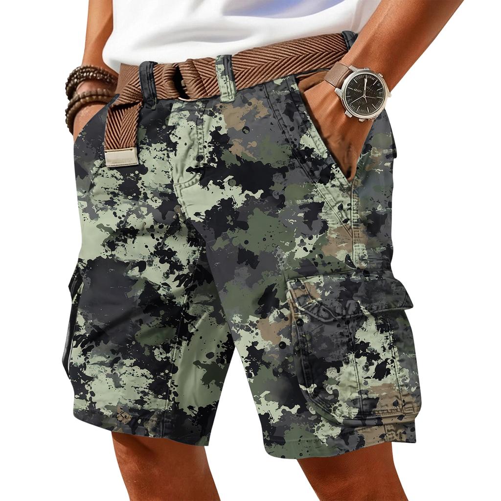 Men's casual trend camouflage print shorts - Men's multi-pocket workwear sports shorts
