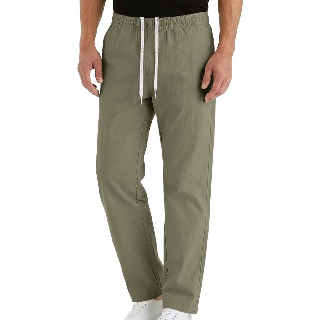 Men's Cotton-Linen Summer Straight-Leg -Color Casual Trousers