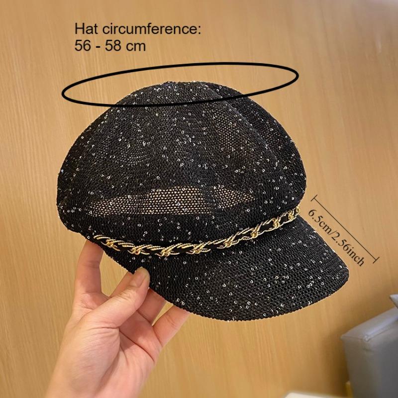 Korean Fashion Sequins Octagonal Hat Women Summer Hollow Breathable New Peaked Cap Face Slimming Visor Hat