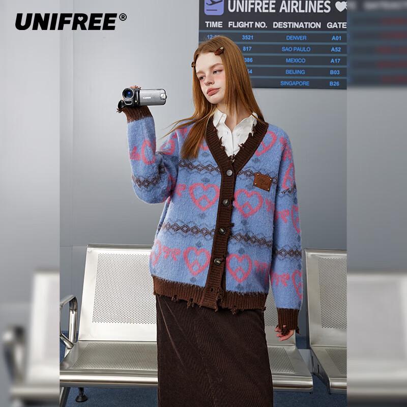 

unifree Потертый кардиган из трикотажа с V-образным вырезом и цветными блоками L