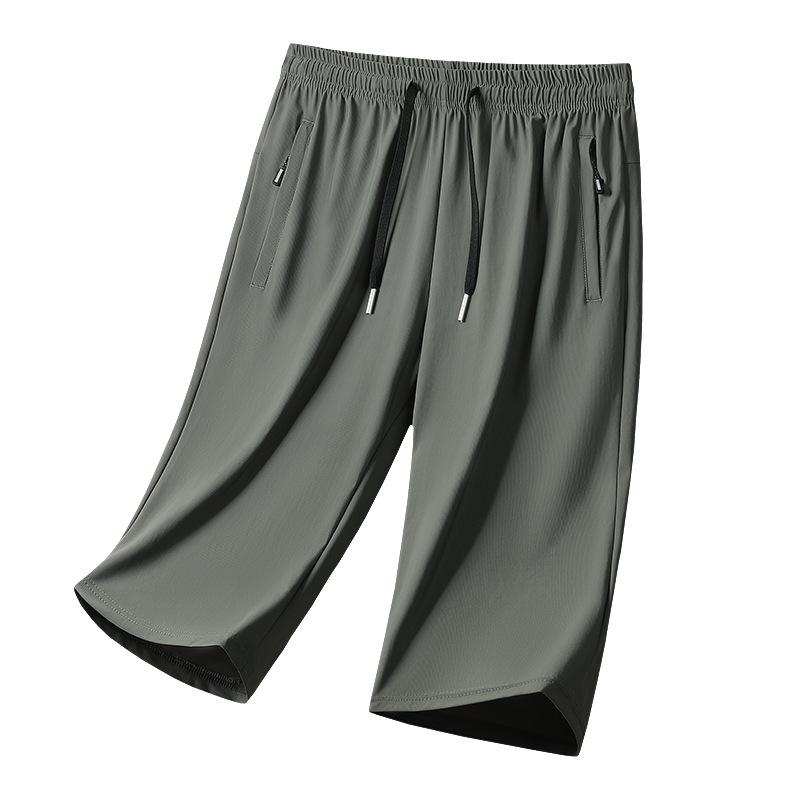 Ledově hedvábné 7palcové kalhoty pro muže na léto, tenké, volné, ležérní, s rovnými nohavicemi, pro mladé, prodyšné, rychleschnoucí šortky, pánské sportovní kalhoty
