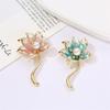 Fashion Rhinestone Pearl Lotus Flower Brooches For Women Coat Jewelry Party Acccessries
