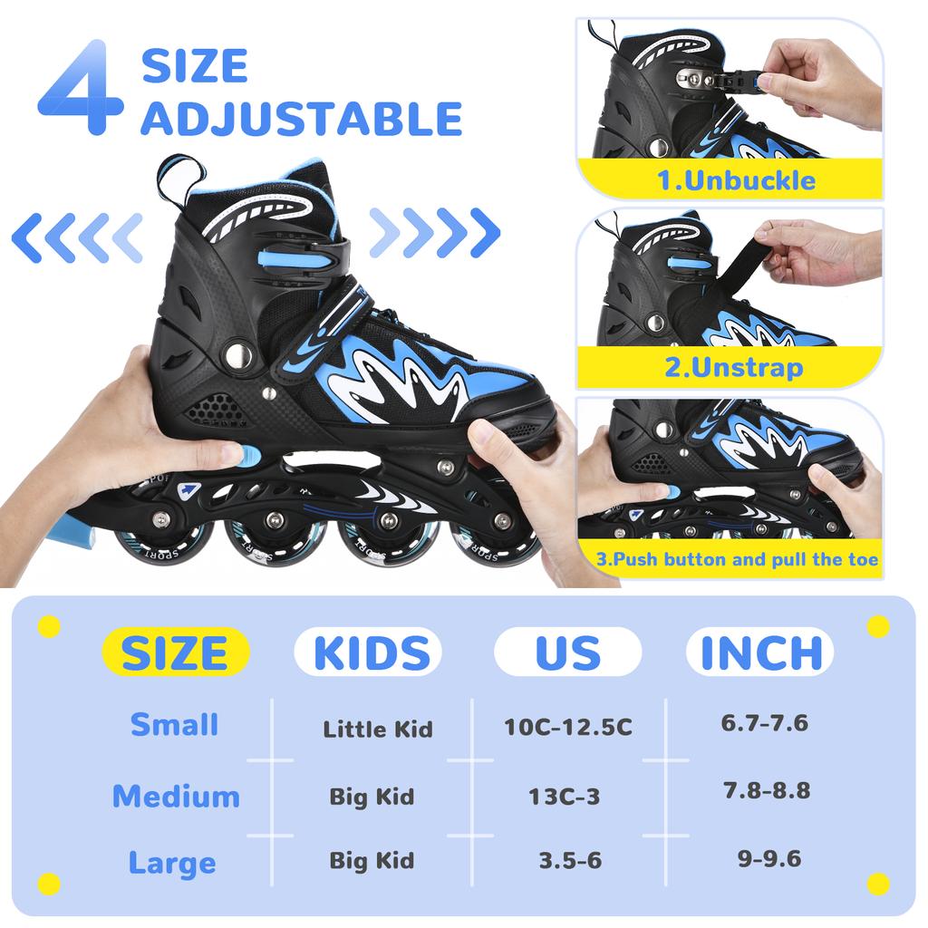 Roller Blades Kids Adjustable Roller Skates with Light-Up Wheels Secure Triple Closure System for